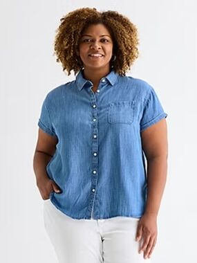 Casual Blue Short-Sleeve Button-Up Shirt